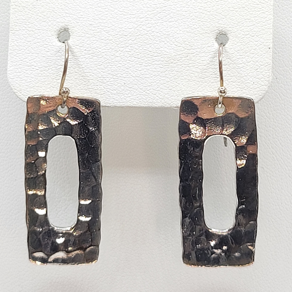 Sterling Silver Hammered Rectangle Earrings